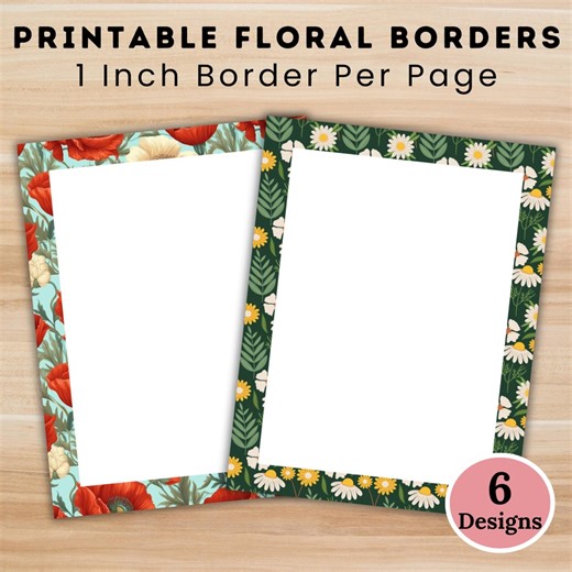 Printable Floral Borders, 1 Inch Page Border Templates, Floral Frame Paper, Stationery (digital Download) - Etsy