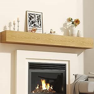 72" Fireplace Mantel, Solid Wood Mantels for Over Fireplace 5" Thick Wall Mounted Shelves Long Floating Farmhouse Shelf Handcrafted Wooden Fireplace Mantle 72 X 8 X 5 - Rustic Natural