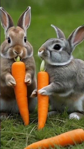 Three Cute Bunnies Eating Carrots | Nature Safari