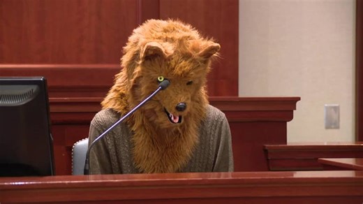 Elementary and college students hold mock trial involving fairy tale characters