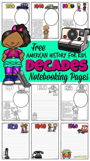 U.S. Decades History Worksheets https://www.123homeschool4me.com/u-s-decades-history-worksheets/ | 123 Homeschool 4 Me | Facebook