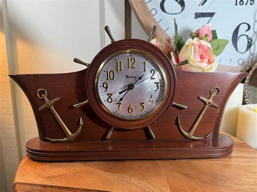 Vintage, Windsor, Nautical, Ships Wheel, Quartz, Clock, Brass / Wood, 16", 1950's B32-10-4 - Etsy