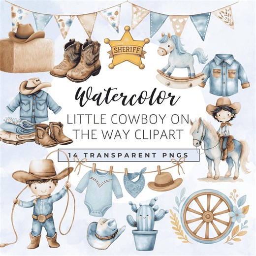 Little Cowboy Clipart Set, Baby Cowboy Boot Clipart, Baby Shower, Rodeo Party (PNG Digital Download) - Etsy