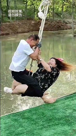 Flower pants and fat girl on swing rope is funny