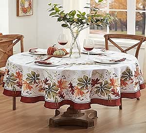 Newbridge Thanksgiving Elements of Nature Fall Foliage Bordered 60 x 84 Inch Oval Fabric Tablecloth, Swirling Leaves Easy Care Stain Proof, Wrinkle Resistant Table Cover for Holiday Party Dining