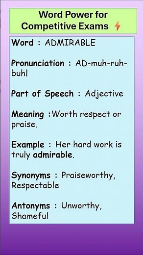 ✨ ADMIRABLE Meaning, Synonyms & Antonyms | Vocabulary #Shorts