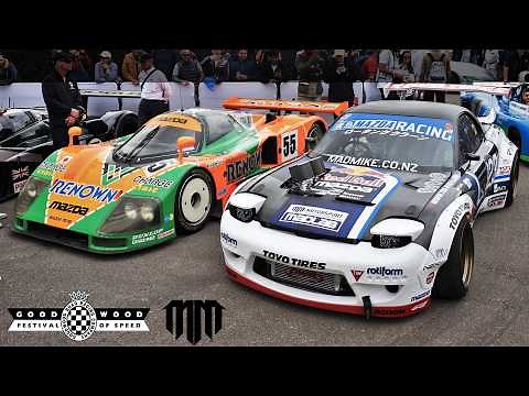 Rotary Engine Battle: Mazda 787b meets Mad Mike's Mazda RX-7 Drift Car at Goodwood FOS