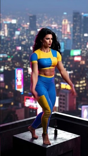 Muscle woman dancing on top of the building