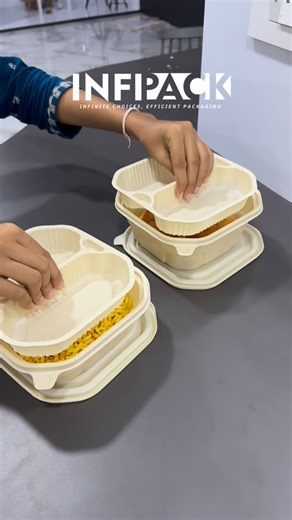 Infinite Inventory Management | Disposable Food Packaging on Instagram: "A quiet replacement for the 3-compartment meal tray🫠 . . . . . . . cornstarch containers, eco friendly food containers, biodegradable food containers, compostable food containers, sustainable food packaging, food delivery containers, takeaway containers, restaurant packaging, horeca packaging, cloud kitchen packaging, leak resistant containers, premium food containers, eco packaging india, food packaging innovation, sustai