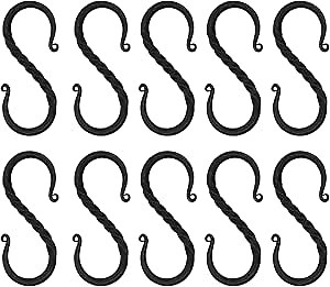 Lord of Battles Viking Iron S Shaped Hook Set of 10 Iron Hanging Cooking Stand Camping Accessory Hand Forged Black Finish Functional Accessory Reenactments
