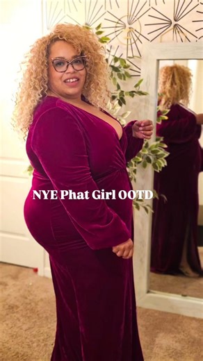 Ditching the sequins this year because velvet is the real MVP of 2025! 🍷✨ Phat Girl Tip of the Day: If you want a look that screams 'Luxury,' reach for deep jewel-toned velvet. ​The Vibe: This velvet gown is giving rich, sophisticated energy that sequins just can’t touch. ​The Fit: As a size 20/22, 5'4 queen with a figure-8 and an apron belly, I love how the weight of this fabric smooths and hugs in all the right places. ​Color Choice: Going bold with this deep wine shade because confidence is 