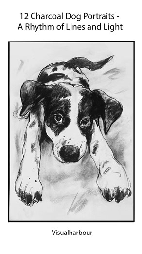 “Charcoal Study: 12 Dog Portraits in Line & Tone”
