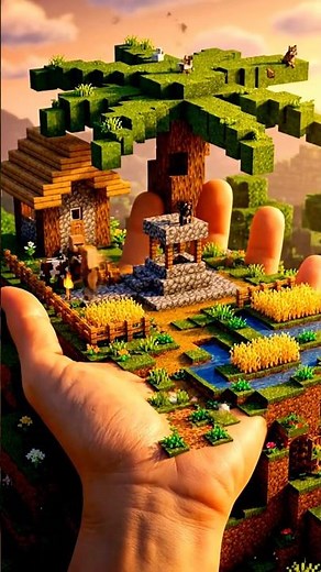 A Living Minecraft Village Inside a Human Hand (Ultra-Realistic Micro World) #aianimation #minecraft