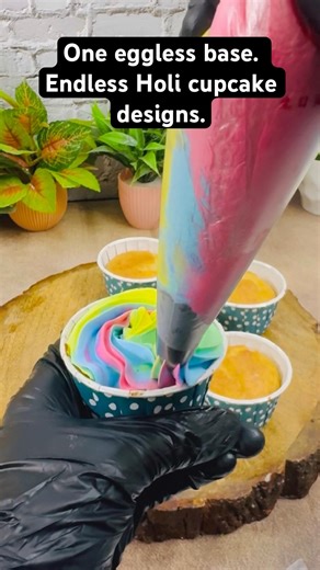 One Eggless Base | Holi Special Cupcakes | Commercial Recipe Idea