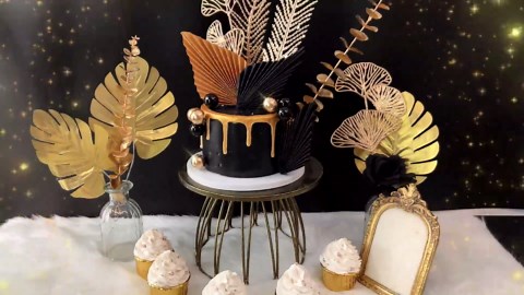 Boho Cake Topper Black Gold Balls Cake Topper Gold Leaves Cake Decorations Prom Cake Decoration Roaring 20s Cake Decoration 1920s Party Supplies Balls Cake Decorations