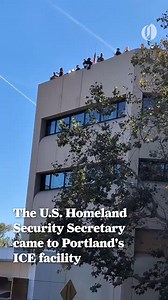 U.S. Homeland Security Secretary came to Portland's ICE facility. About 25 protesters were visible from the facility. They blared Benny Hill's theme music and taunted her through a megaphone. Members of the media outnumbered the afternoon's protest participants. https://www.oregonlive.com/portland/2025/10/kristi-noem-came-to-portland-get-caught-up.html?utm_source=facebook&utm_medium=social&utm_campaign=dhfacebook&utm_content=app.dashsocial.com/theoregonian/library/media/592122360 | The Oregonian