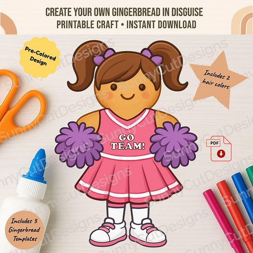 Disguise a Gingerbread Man- Cheerleader Disguise, Gingerbread in Disguise Printable, Gingerbread Costume Idea, Christmas Kids Table Activity - Etsy Australia