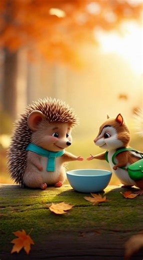 Chipmunk Shares Food with a Hungry Hedgehog #chipmunk #cartoon #animalvideo #heartwarming