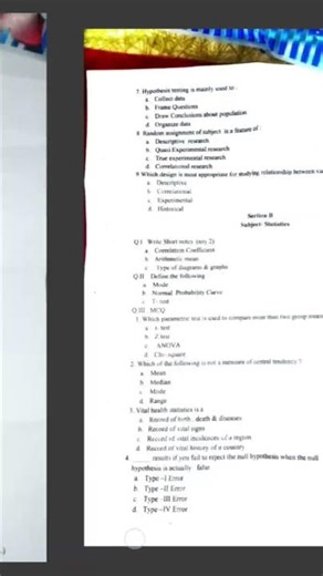 BSc nursing 7th sem. Nursing Research & Statistics Question paper feb- march 2026 #nursing #nurse