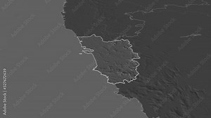 Goa, state with its capital, zoomed and extruded on the bilevel map of India in the conformal Stereographic projection. Animation 3D