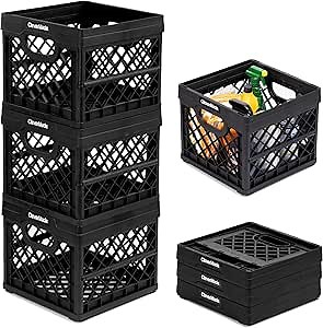 CleverMade Collapsible Milk Crate, Black, 3PK - 25L (6 Gal) Stackable Storage Bins, Holds 50lbs Per Bin - Clevercrates are Heavy Duty, Plastic Collapsible Storage Crate for Multi Purposes