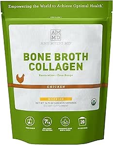 Amy Myers MD Bone Broth Collagen - Powder to Aid Digestive Functions & Gut Health - Collagen Type for Joint Support - Organic Chicken Bone Broth for Healthy Nails & Skin - 480 g, Chicken (20 Servings)