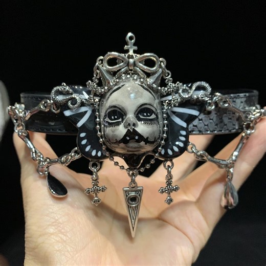 Handmade Creepy Doll Gothic Choker, Black Leather Alternative Choker, Victorian Goth Gifts, Spooky Accessory - Etsy