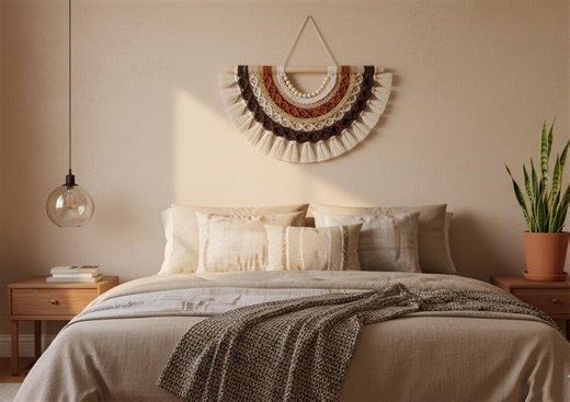 Handmade Boho Macrame Wall Hanging, Neutral Fiber Art Decor - Etsy