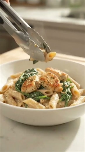 Creamy Garlic Chicken & Spinach Alfredo Pasta | Easy 20-Minute Dinner Recipe