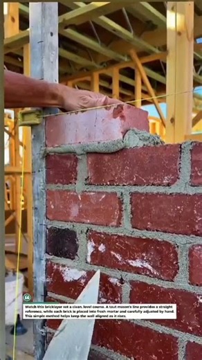 Bricklayer Sets a Perfect Course by Hand Done Right Every Time!!! #Masonry #Brickwork #Construction