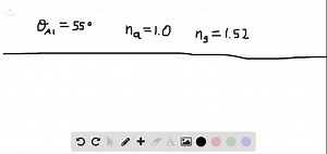 Figure P22.16 shows a light ray traveling in a slab of crown glass surrounded by air. The ray is incident on the right surface at an angle of 55^∘ with the normal and then reflects from points A, B, and C (a) At which of these points does part of the ray enter the air? (b) If the glass slab is surrounded by carbon disulfide, at which point does part of the ray enter the carbon disulfide? | Numerade