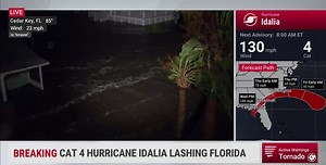 "We are surrounded by water right now." Jim Cantore gives an #Idalia storm surge update in Cedar Key, Florida: | The Weather Channel