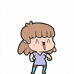 A cartoon girl with her mouth open and a smile