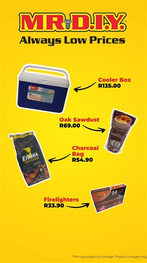 Get braai-ready this weekend with MR.DIY! 😎🔥 Find unbeatable deals on all your must-haves, from fire lighters and charcoal to cooler boxes and smoker oak sawdust. Head into your nearest MR.DIY at Irene Mall or Menlyn Mall today! #MRDIY #MRDIYSouthAfrica #BraaiReady #BraaiEssentials #AlwaysLowPrices | MR DIY