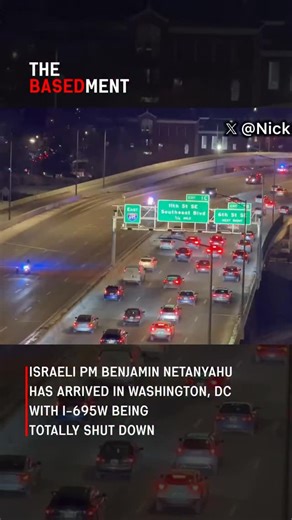 Basedment on Instagram: "Israeli Prime Minister Benjamin Netanyahu has arrived in Washington, DC for talks at the White House with President Donald Trump, marking his sixth visit of this administration. Netanyahu travelled through the capital in a large Secret Service motorcade as security was raised to the highest levels, with I-695W fully shut down and multiple helicopters overhead. The visit comes at a critical moment as Washington resumes indirect negotiations with Iran over its nuclear prog