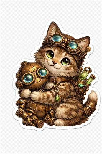 Steampunk Cat Sticker – Waterproof Vinyl Decal for Laptops and Journals - Etsy