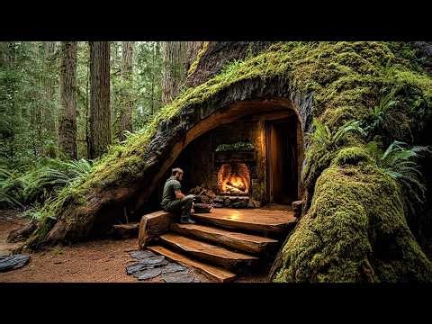 Survival Life: Camping in a Giant Tree Trunk and Cooking Smoked Fish (Start to Finish)