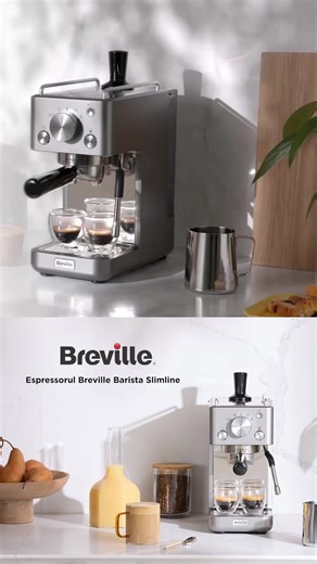 Cauţi espressor compact, dar performant? Alege Breville Barista Slimline: încălzire rapidă, dozare automată, cremă densă, spumă de lapte ca la barista. | Breville România