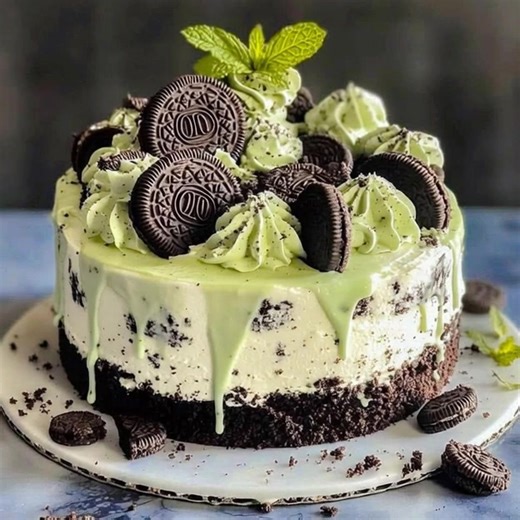 Mint Oreo Cheesecake Cake – A Cool & Creamy Delight "The moment I pulled this Mint Oreo Cheesecake Cake out of the fridge, my kids rushed in like it was Christmas morning! The combination of rich cheesecake and the crunch of Oreos had us all grinning from ear to ear." This dessert is not just a treat; it’s a celebration of flavors that brings the whole family together. Ingredients 2 cups crushed Oreo cookies 1 cup cream cheese, softened 1 cup heavy whipping cream ½ cup powdered sugar Reacipe in 