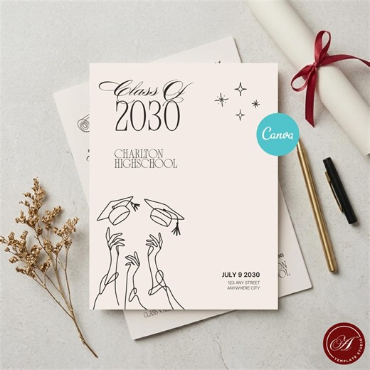 Graduation Program Template Editable Canva Class of 2026 Ceremony Card Elegant High School College Senior Graduation Program Graduation G1 - Etsy