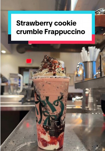 Strawberry Crème Frappuccino Recipe with Cookie Crumble