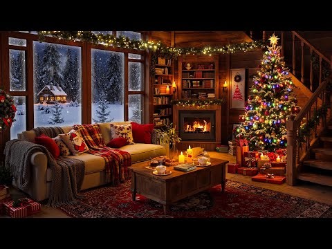Christmas Holiday Cabin Ambience 🎄 Christmas Jazz, Fireplace Sounds & Cozy Snowy Vibes to Unwind