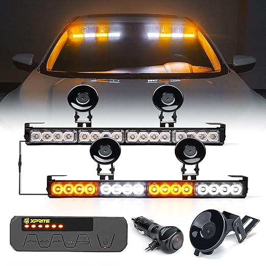 Emergency Traffic Advisor Strobe Dual Light Bar with Control Box Windshield Visor Deck Flas