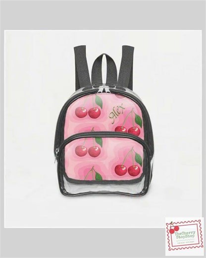 Mini Backpack, Personalized Back Purse for Everyday in a Pink Cherry Green Print