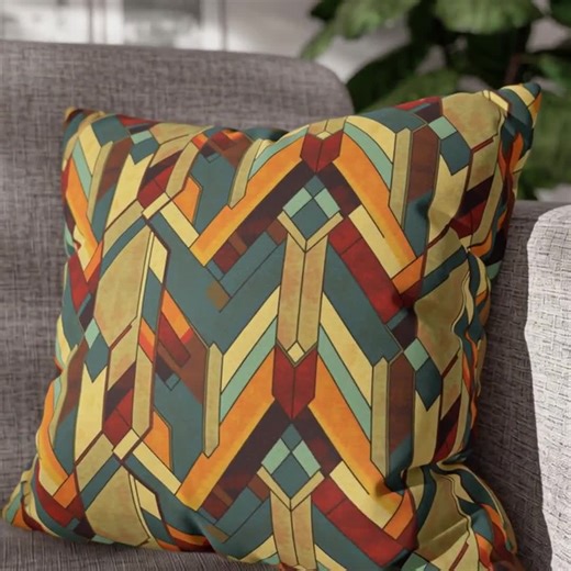 Frank Lloyd Wright Pillow: Art Deco Fall Colors, Abstract - Geometric Decor