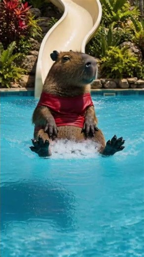 Capybara conquers the water slide 🤯 #capybara #waterslide #funny