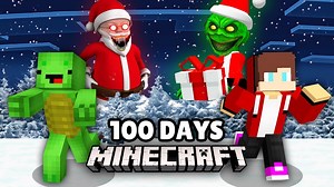 JJ and Mikey SURVIVED 100 days with GRINCH and SANTA At Night in Minecraft Challenge Maizen
