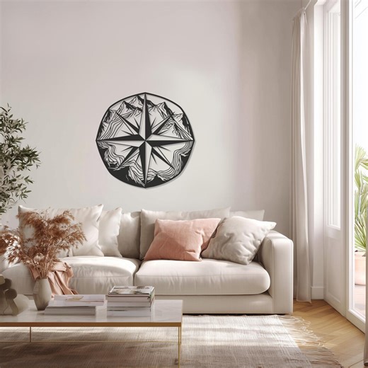 Mountain Compass Metal Wall Art, Adventure Nature Decor, Nautical Compass Rose Sign, Explorer Gift, Balcony Modern Metal Wall Art, Metal Art - Etsy