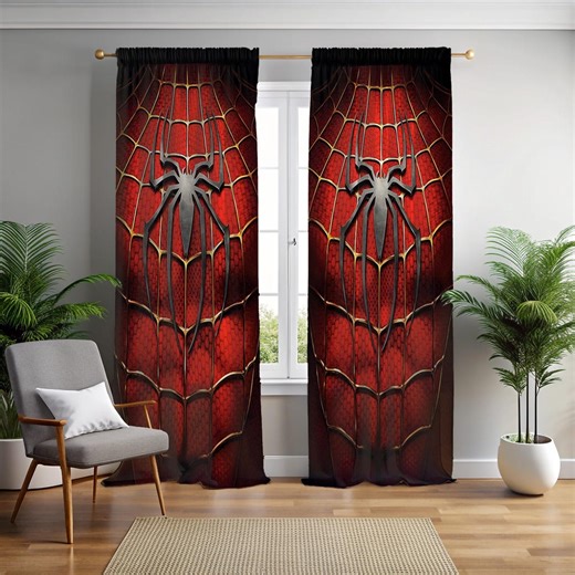Spiderman Web Drapes, Superhero Comic Book Bedroom Curtains, Action Movie Fan Decor - Etsy