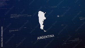 Argentina country map comes to life with cinematic panning, unveiling key details, the capital, and slogan, providing an engaging background for corporate and commercial use